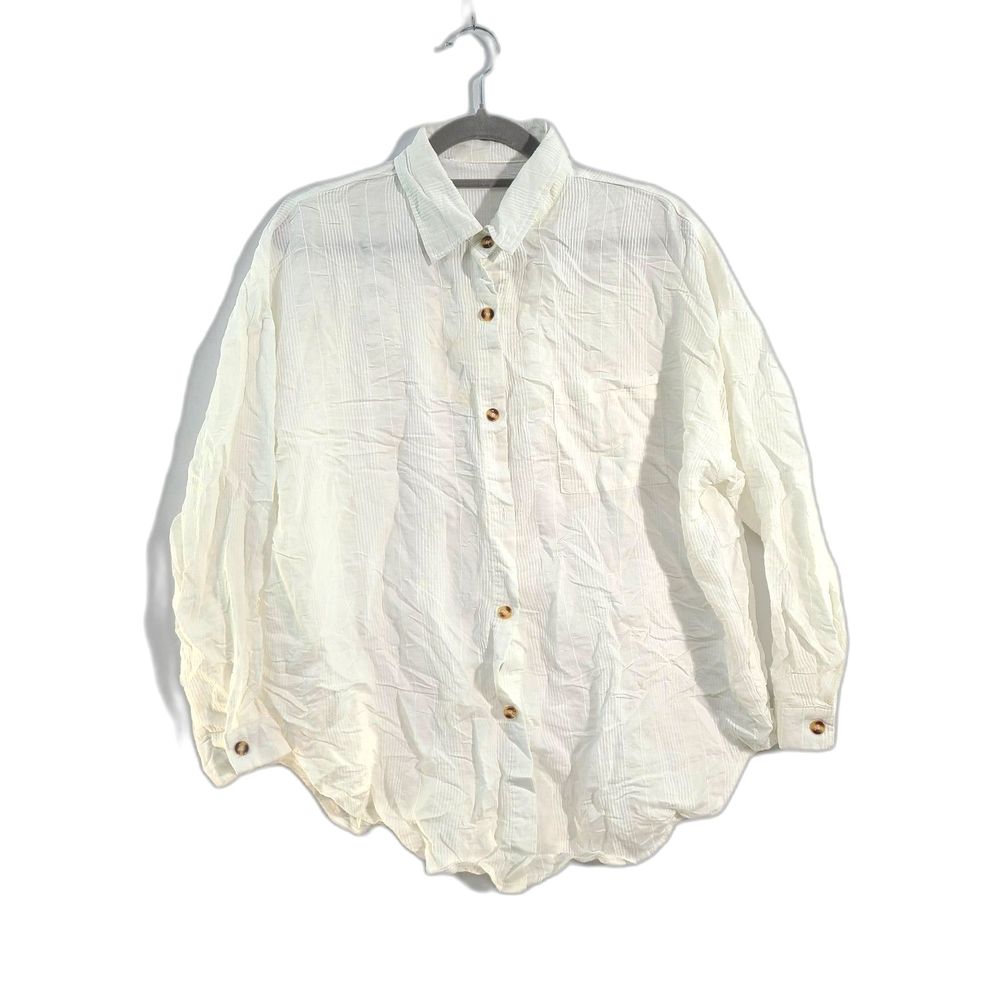 White Women's Solid Button Down Shirt Top Long Sl… - image 1
